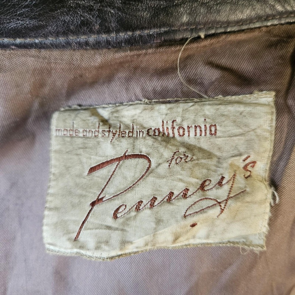 Vintage Penneys‎ Towncraft Leather Car Coat Brown 50s 60s Talon Zip Distressed - Picture 16 of 16